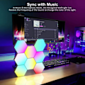 Miniatyrbillede 1 af 3: 8 Pak Hexagon Vægskinne LED Paneler - Smart App RGB Hexagon Modulær Spil Lys Musik med Synkron Honningkage Panel Hexagon Lys