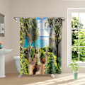 Miniatyrbild 2 av 5: Solig strandträdgård med vacker utsikt Badrumsdekoration 3D högupplöst polyester vattentät duschdraperi 180X180cm badrumsnödvändighet