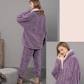 Miniatyrbillede 3 af 5: Dames Teddy Fluffy Super Blød Sherpa Twosie Pyjamasæt - Vinter Loungewear til Kvinder