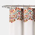 Miniatyrbillede 3 af 5: Bruseforhængsstof farverigt boheme paisley damask print design, 180*180cm, turkis og orange