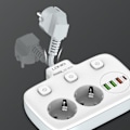 Miniatyrbild 4 av 5: Vägguttag med strömskena, 10a+4 USB-uttag, med överbelastningsskydd