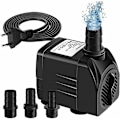 Miniatyrbillede 1 af 5: Neddykkelig Vandpumpe, 65W 3000L/H Mini Akvariumpumpe, Justerbar Springvandspumpe til Dam Springvand Akvarium med 3 Dyser, 3m Kabel (20-30DB Støj)
