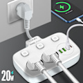 Miniatyrbilde 1 av 5: Veggmontert strømbrett med stikkontakter, 10A + 4 USB-uttak, med overbelastningsbeskyttelse