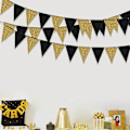 Miniatyrbillede 4 af 5: (NYT MØNSTER) Trekant Flag Bunting Banner, 3 Pak Pennant Banner til Bryllup, Babyshower, Event & Festartikler 30 stk Flag (Trekant Flag - Sort Gå