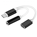 Miniatyrbild 1 av 5: 2-i-1 USB-C till 3,5 mm hörlursadapter Typ C laddning ljud Aux-adapter