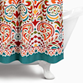 Miniatyrbillede 5 af 5: Bruseforhængsstof farverigt boheme paisley damask print design, 180*180cm, turkis og orange