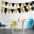 Miniatyrbillede 5 af 5: (NYT MØNSTER) Trekant Flag Bunting Banner, 3 Pak Pennant Banner til Bryllup, Babyshower, Event & Festartikler 30 stk Flag (Trekant Flag - Sort Gå