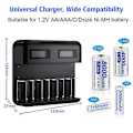 Miniatyrbild 5 av 5: LCD Universal Batteriladdare - 8-fack AA /AAA /C /D Batteriladdare för Uppladdningsbara Batterier med 2A USB-port, Typ C-ingång, Snabb AA /AAA Batteriladdare