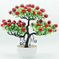 Miniatyrbilde 2 av 5: Kunstig potteplante frukttre simulering potteplante hjemmekontor dekor (Rød)