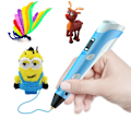 Miniatyrbillede 1 af 5: 3D-pen med 3 farvede filamenter på 3 meter, 3D-pen med tegningsskabelon, penneholder og oplader Blue 3D Pen