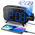 Miniatyrbild 2 av 5: Projektionsväckarklocka med radio, 180° projektor, 7 ljud, dubbla alarm, snooze, dimbar LED-display för barn