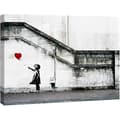 （pow yeah！）Konsttryck på duk Väggkonst Banksy Graffiti Flicka Med Röd Ballong Grå Kärleksbilder Målningar För Vardagsrum Sovrum Storlek:20*30cm