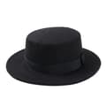 (Pow yeah!) Ny Trendy Uldgrå Pork Pie Skipper Flat Top Hat med Filt i Sort