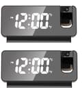 Digital projektionsväckarklocka, 180° roterande LED-spegeldisplay, dubbla larm, USB-driven, sängbord, 2-pack, svart