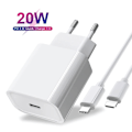 Miniatyrbilde 1 av 2: iPhone-lader - Hurtiglader - Adapter + Datakabel 20W USB-C Hvit   2stk 2pcs