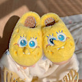 Miniatyrbild 2 av 5: Kawaii Spongebob Fyrkantiga byxor Barn och vuxen par bomullstofflor Alla och halv inklusive varma halkfria vintersofflor half 28-29 inner 18.5cm