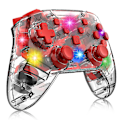 Miniatyrbilde 1 av 3: Spillkontroller for PC/Switch/Tesla Model 3/y/x/s, gjennomsiktig LED-bakgrunnsbelysning, støtter dobbel motor og dobbel vibrasjonsfunksjon (gjennomsiktig rød)