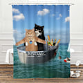 Miniatyrbillede 2 af 4: Katte bruseforhæng til badeværelsesindretning, sjove Catanic Cats Cosplay Titanic On Ocean Print vandtætte stof bruseforhæng med kroge 55x72 tommer