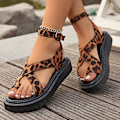 Miniatyrbilde 3 av 4: Flatsandaler Kvinners High-End Plattform Justerbare Kvinnersko Leopard Cross-Thong Romerske Sandaler 36
