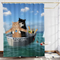 Miniatyrbillede 1 af 4: Katte bruseforhæng til badeværelsesindretning, sjove Catanic Cats Cosplay Titanic On Ocean Print vandtætte stof bruseforhæng med kroge 55x72 tommer