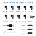 Pikkukuva 2 / 5: USB-DC-virtakaapeli, universaali USB-DC-liitäntäjohto latauskaapeli virtajohto 13 vaihdettavalla liittimellä
