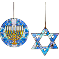Miniatyrbild 1 av 5: Newway Hanukkah-prydnader 2 st akryl Hanukkah-dekorationer Chanukah Menorah-hänge Kompatibel fönster, bilbackspegeldekor