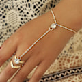 Miniatyrbillede 1 af 4: Guld stort krystalring, hånd-tilbage, håndledskæde armbånd