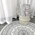 Miniatyrbilde 5 av 5: Runde tepper, sirkulære tepper, stripete, sklisikre, håndvevde, lettstelte bomullstepper med et bohemsk mandala-mønster 90cm