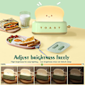 Miniatyrbilde 3 av 5: Skrivebordsdekor Toasterlampe, Oppladbar Liten Lampe Med Smilende Ansikt Toastbrød Søt Toasterform Romdekor Nattlys