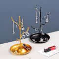 Miniatyrbillede 4 af 5: Smykke Display Stativ Træ Stativ Jern Halskæde Ørestik Holder Armbånd Mode Organizer Guld