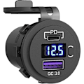 Miniatyrbillede 1 af 5: 48w Usb C Billader til Bil, 12v/24v Pd&qc 3.0 Bilstikkontakt Med Led Voltmeter Og Tænd/sluk-knap Hurtig Billader