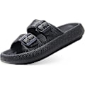 Miniatyrbillede 1 af 4: Sandaler til kvinder og mænd - Pudeslippers - Dobbelt spænde justerbare slides - Eva flade sandaler black 39-40