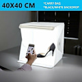Miniatyrbillede 1 af 5: Fotostudie 40cm LED Belysningstelt Kit Bærbar Foldbar Lysboks 2stk Baggrund