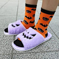 Miniatyrbilde 2 av 4: Halloween Spøkefulle Slides/Halloween Gresskar Tøfler Myk Plysj Koselig Åpen Tå Kvinner Innendørs Utendørs Fuzzy Tøfler Unisex purple eur40
