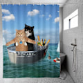 Miniatyrbillede 3 af 4: Katte bruseforhæng til badeværelsesindretning, sjove Catanic Cats Cosplay Titanic On Ocean Print vandtætte stof bruseforhæng med kroge 55x72 tommer