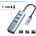 Miniatyrbild 2 av 4: Usb 3.0 till Ethernet-adapter, 3-portars Usb 3.0-hubb med Rj45 10/100/1000 Gigabit Ethernet-adapter Stödjer Windows 10,8.1,mac Os, Surface Pro,linux,chrome