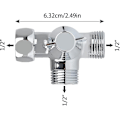 Miniatyrbild 3 av 5: Solid Messing 3-vägsventil, 3-vägsavledningsventilomkopplare, 3-vägsduschventil, G1/2\" T-adapterventil, för dusch, handdusch och avledningsdusch