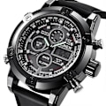 Miniatyrbillede 2 af 5: Luksus Dual Movt Herre Læder Quarz Analog Digital Led Sport Armbåndsur
