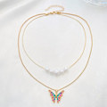 Miniatyrbilde 4 av 5: Utterfly anheng halskjede dobbelt lag perle choker statement kragebeinkjede