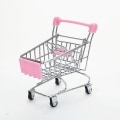 Miniatyrbilde 2 av 5: Mini handlekurv for barn, late som leker, jern sminkeoppbevaring dagligvarevogn med galvanisering (3 stk, lilla, grønn, rosa)