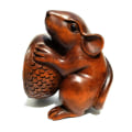 Pikkukuva 1 / 4: Cq021 - 2\" Käsin Veistetty Puksipuinen Netsuke-Veistos: Hiiri Ja Kala