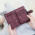 Miniatyrbillede 5 af 5: Kvinde Mode Mat Kort Tegnebog Pu Læder Lynlås Hasp Frosted Dame Punge Penge Mønt Id-Kortholder Piger Søde Clutch A Fuchsia