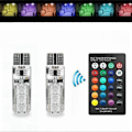 Miniatyrbilde 3 av 5: 1 Par DC12V T10 5050 LED-lys 6 SMD RGB Takleselys + Fjernkontroll