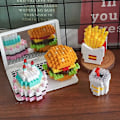 Miniatyrbild 1 av 5: Liten hamburgare pommes frites korn lapptäcke block tårta, hamburgare leksak, flerfärgad