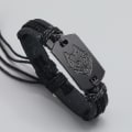 Miniatyrbillede 1 af 3: Flettet læderarmbånd til mænd Wrap læderarmbånd Bangle Cuff (sort)
