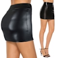 Miniatyrbild 3 av 5: Kvinnors minikjol enfärgad hög midja smal passform stretchig matt konstläder mysig pendlare bodycon kjol streetwear wine red s