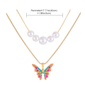 Miniatyrbilde 5 av 5: Utterfly anheng halskjede dobbelt lag perle choker statement kragebeinkjede