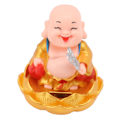 Miniatyrbild 5 av 5: Solcells nickande Maitreya Buddha staty bilprydnad - rikedom och förmögenhet skakande huvudleksak, gyllene kläder