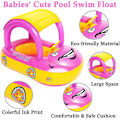 Miniatyrbillede 5 af 5: 2023 - Oppustelig Baby Pool Float Med Baldakin, Bilformet Baby Svømme Float Båd Med Solsejl Sikkerhedssæde Til Småbørn Spædbarn Svømme Ring Pool (Pink)