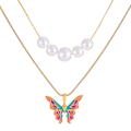 Miniatyrbilde 1 av 5: Utterfly anheng halskjede dobbelt lag perle choker statement kragebeinkjede